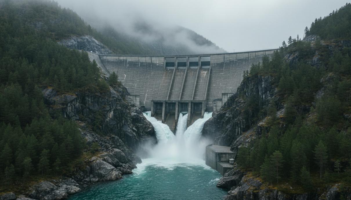 Statkraft планирует построить две новые ГЭС в Норвегии за 3 млрд крон Бетонная плотина гидроэлектростанции в узком скалистом ущелье, окруженная хвойным лесом и потоком воды.
